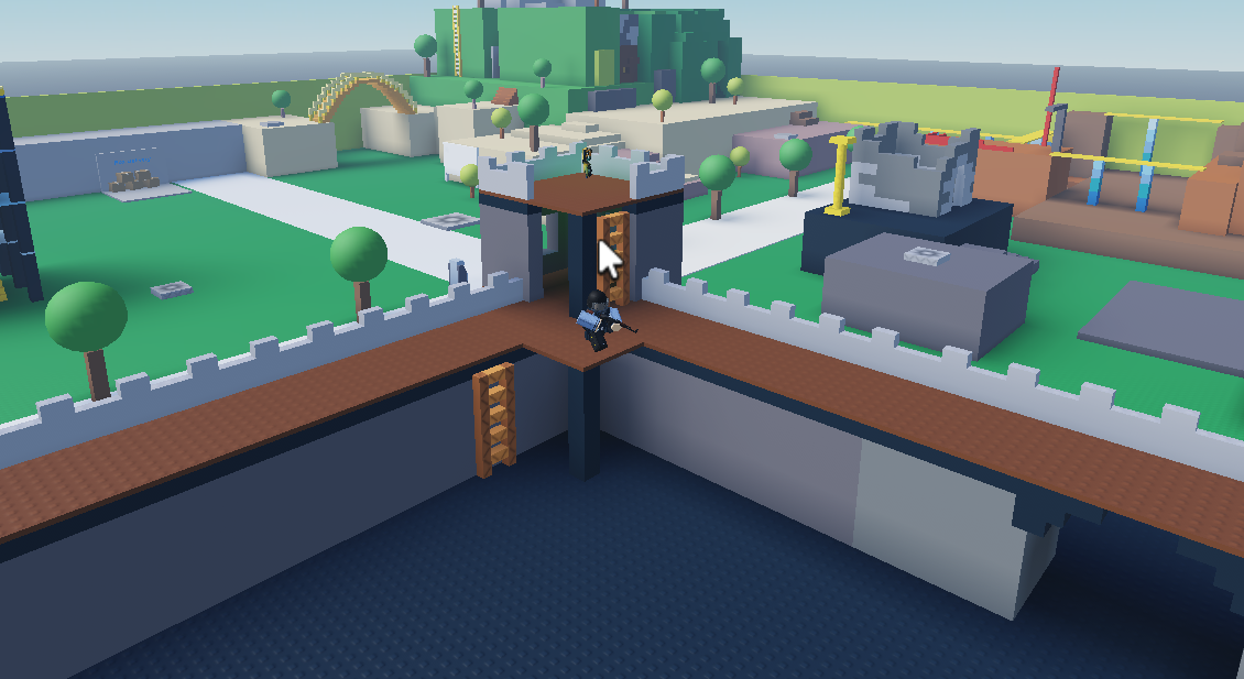 A tower with an officer with a gun